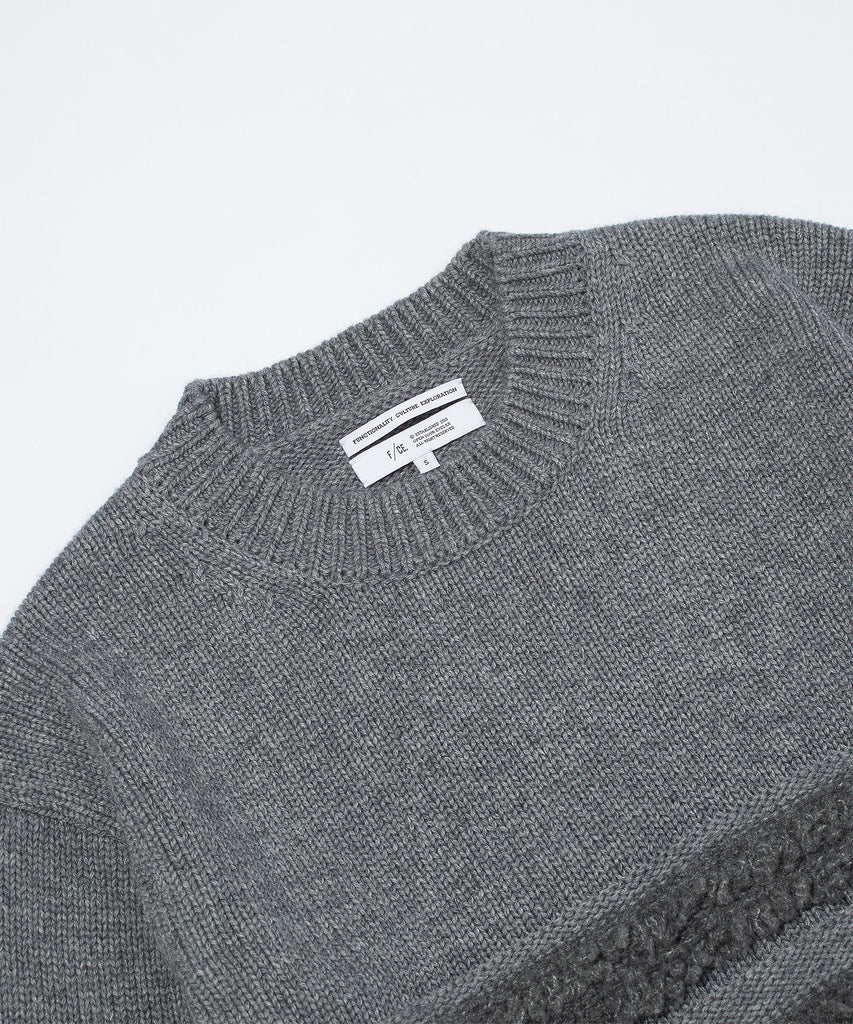 F/CE. "DUAL TEXTURE SHIFTED LINES KNIT" GRAY