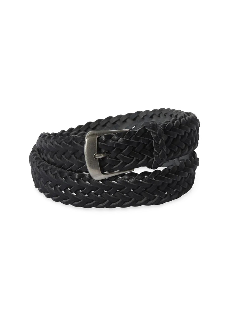 PHIGVEL MAKERS & CO. "LEATHER BRAIDED  BELT" BLACK