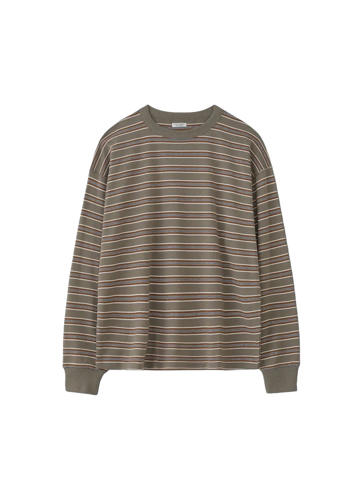 PHIGVEL MAKERS & CO. "BORDER STRIPE L/S TOP" TAUPE BEIGE X RUSSET