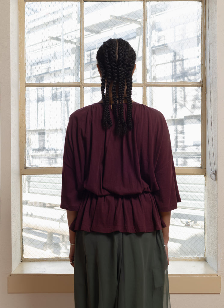 UNDERCOVER "COTTON GATHERED TOP" BORDEAUX