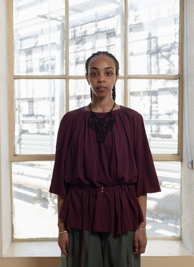 UNDERCOVER "COTTON GATHERED TOP" BORDEAUX